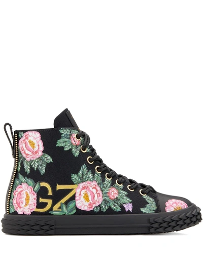 Shop Giuseppe Zanotti Blabber Floral High-top Sneakers In Black