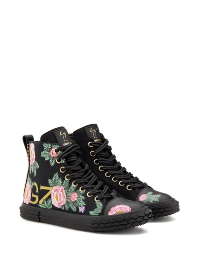 Shop Giuseppe Zanotti Blabber Floral High-top Sneakers In Black