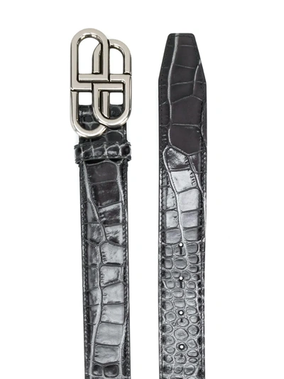Shop Balenciaga Large Bb Crocodile-embossed Belt In Black
