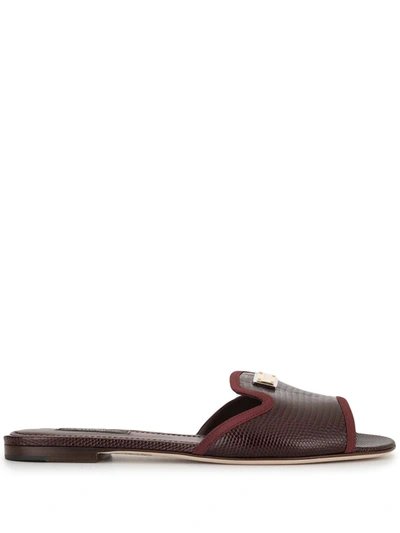 Shop Dolce & Gabbana Lizard-effect Slip-on Sandals In Red