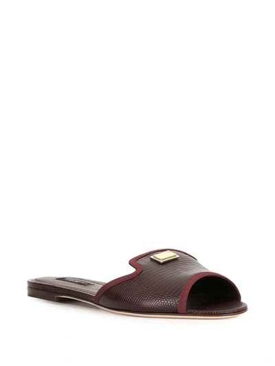 Shop Dolce & Gabbana Lizard-effect Slip-on Sandals In Red