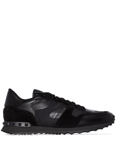 Valentino Garavani Black Rockrunner Leather Sneakers | ModeSens