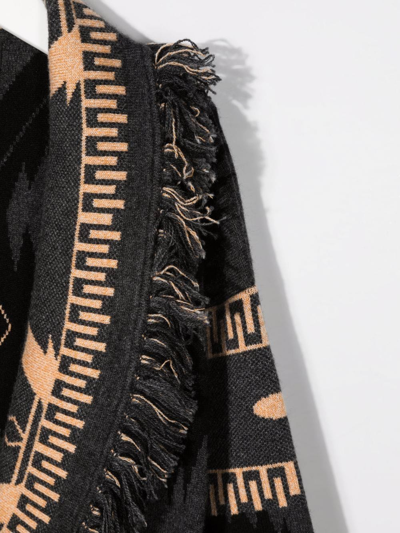 Shop Alanui Fringed Knitted Cardigan In Black