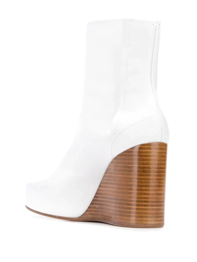 Shop Maison Margiela Square Toe Wedge Boots In White