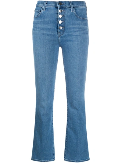 Shop J Brand Cropped Bell Leg Jeans In Blue