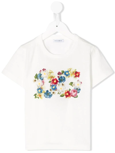 Shop Dolce & Gabbana Floral Print Logo T-shirt In White