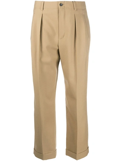 Shop Saint Laurent Cropped High-waisted Trousers In Neutrals