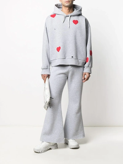 Shop Natasha Zinko Heart-embroidered Drawstring Hoodie In Grey