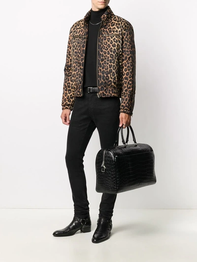 Shop Saint Laurent Leopard-print Bomber Jacket In Brown