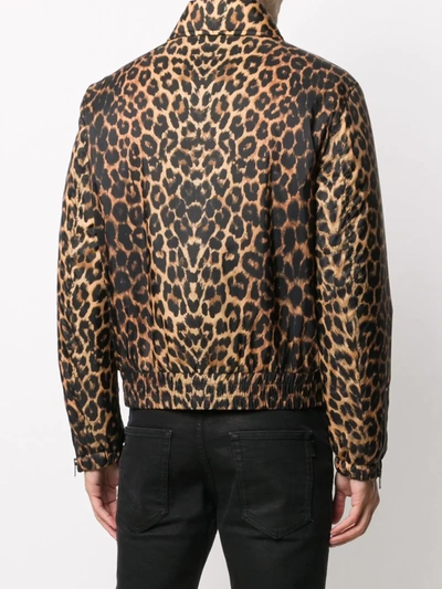 Shop Saint Laurent Leopard-print Bomber Jacket In Brown