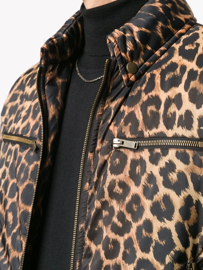 Shop Saint Laurent Leopard-print Bomber Jacket In Brown