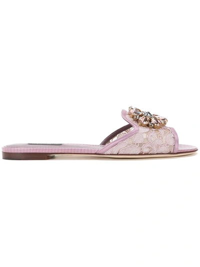 Shop Dolce & Gabbana Rainbow Lace Brooch-detail Sandals In Pink