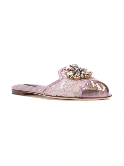 Dolce & Gabbana Rainbow Lace Brooch-detail Sandals In Pink