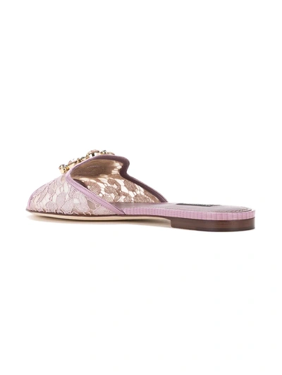 Dolce & Gabbana Rainbow Lace Brooch-detail Sandals In Pink