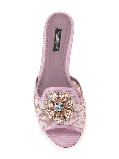 Dolce & Gabbana Rainbow Lace Brooch-detail Sandals In Pink