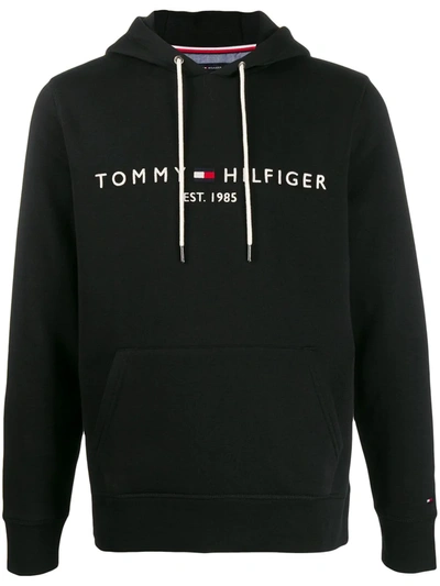Shop Tommy Hilfiger Logo Print Hoodie In Black