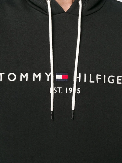 Shop Tommy Hilfiger Logo Print Hoodie In Black
