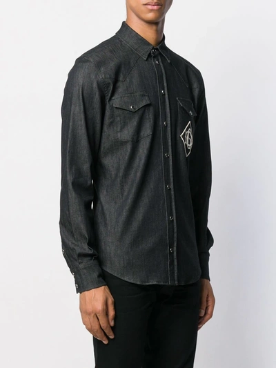 Shop Dolce & Gabbana Embroidered Logo Denim Shirt In Black