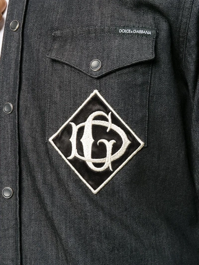 Shop Dolce & Gabbana Embroidered Logo Denim Shirt In Black