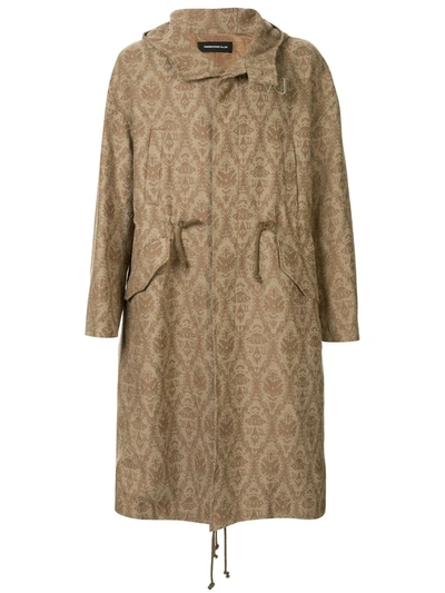 Shop Undercover Embroidered Parka Coat In Brown