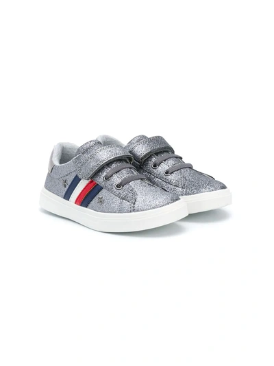 Shop Tommy Hilfiger Junior Glitter Touch-strap Sneakers In Grey