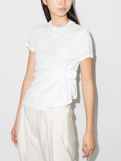 Rosie Assoulin Pearl-embellished Knotted T-shirt In 白色