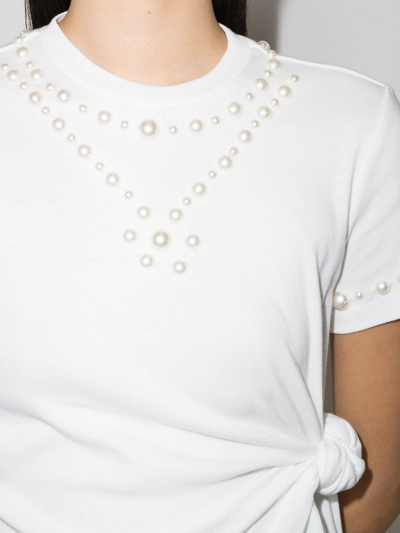 Rosie Assoulin Pearl-embellished Knotted T-shirt In 白色