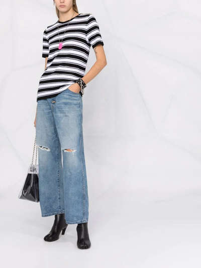 Shop Balmain Horizontal-stripe Pattern Short-sleeve Top In Schwarz