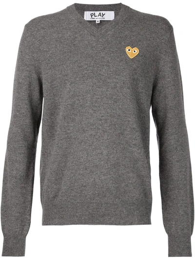 Shop Comme Des Garçons Play Embroidered Heart Jumper In Grey