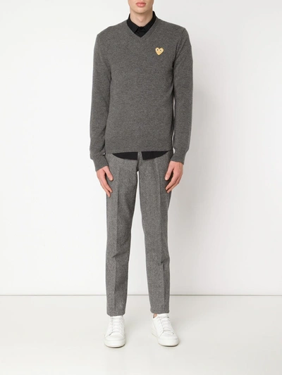 Shop Comme Des Garçons Play Embroidered Heart Jumper In Grey