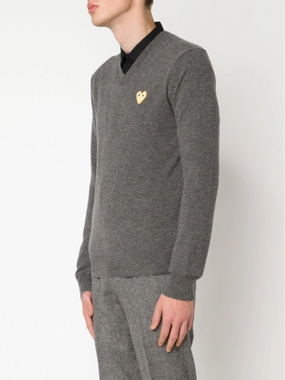 Comme Des Garçons Play Embroidered Heart Jumper In Grey