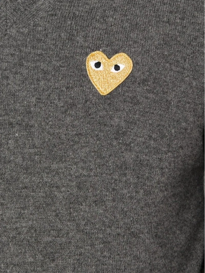 Shop Comme Des Garçons Play Embroidered Heart Jumper In Grey