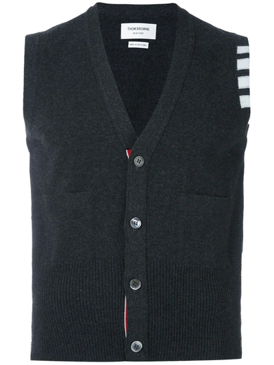 Shop Thom Browne 4-bar Cashmere Cardigan Vest In Grey
