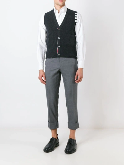 Shop Thom Browne 4-bar Cashmere Cardigan Vest In Grey