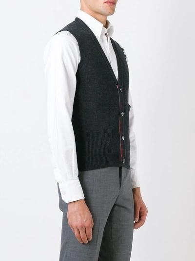 Shop Thom Browne 4-bar Cashmere Cardigan Vest In Grey