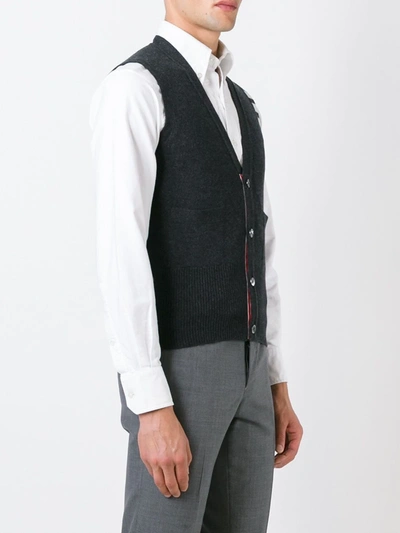 Thom Browne 4-bar Cashmere Cardigan Vest In Grey