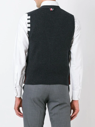 Shop Thom Browne 4-bar Cashmere Cardigan Vest In Grey