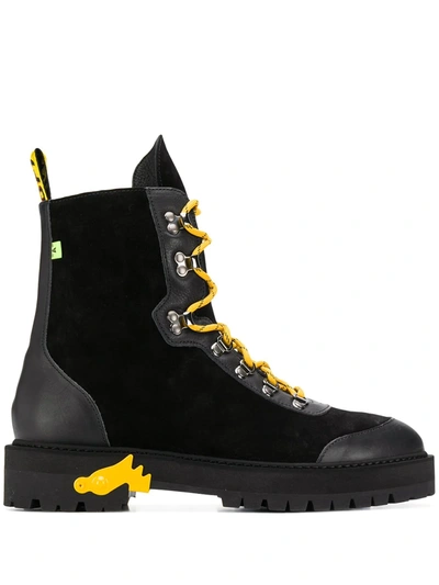 OFF-WHITE CONTRASTING LACE-UP BOOTS - 黑色