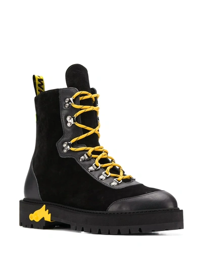 OFF-WHITE CONTRASTING LACE-UP BOOTS - 黑色