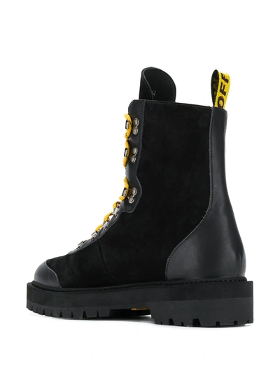 OFF-WHITE CONTRASTING LACE-UP BOOTS - 黑色