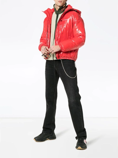 Shop Givenchy High Shine Hooded Puffer Jacket In Red