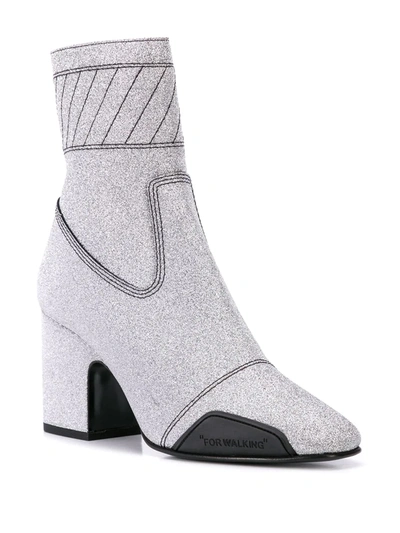 Shop Off-white Glitter Ankle Boots In Silver