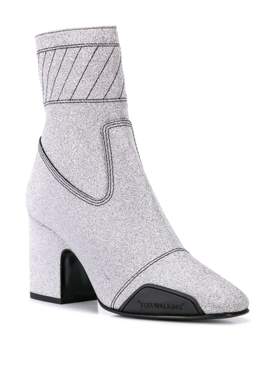 Off-white Glitter Ankle Boots In Silver