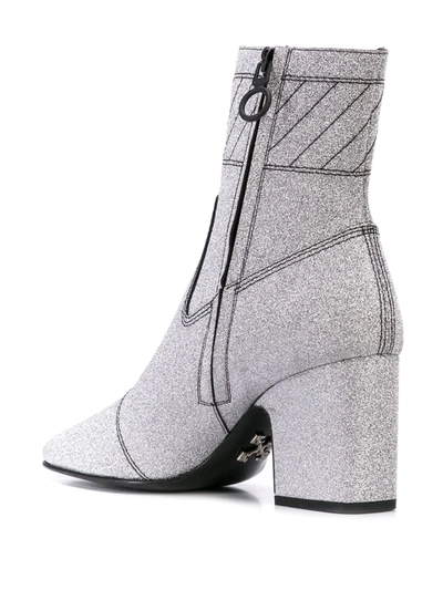 Off-white Glitter Ankle Boots In Silver