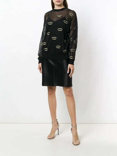 Shop Givenchy Embroidered Lips Sheer Top In Black