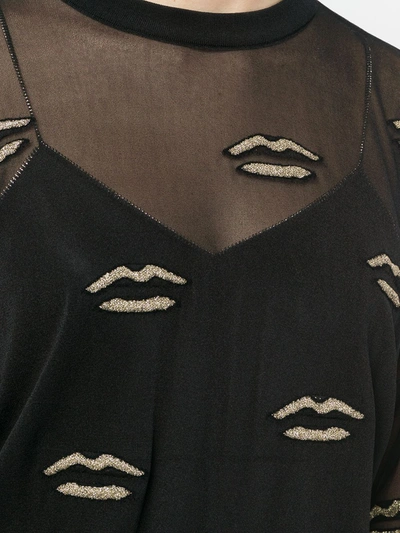 Shop Givenchy Embroidered Lips Sheer Top In Black