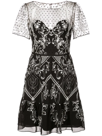 Shop Marchesa Notte Short Embroidered Dress In Black