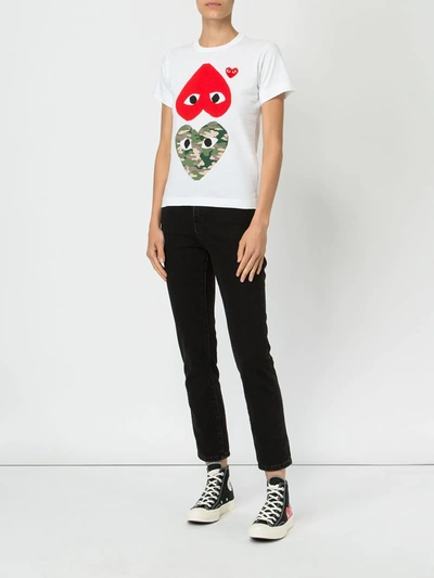 Comme Des Garçons Play Comme Des Garcons Play White And Red Camo Hearts T-shirt In White