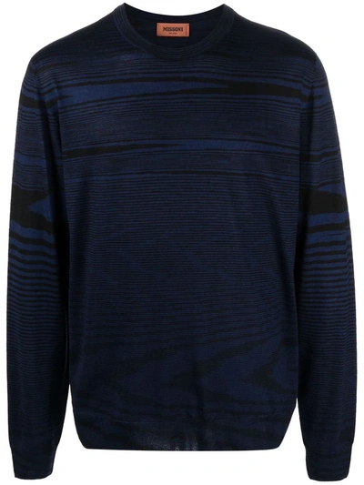 Shop Missoni Intarsia-knit Crewneck Jumper In Blue