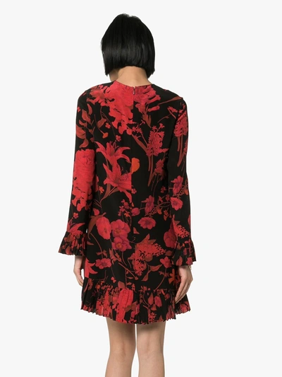 Shop Valentino Floral Print Long-sleeve Minidress In Black